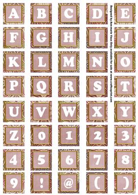 Dpink Mix Metallic Fleur Alphabet Tile Embellishment Sheet