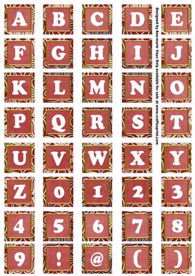 Dred Mix Metallic Fleur Alphabet Tile Embellishment Sheet