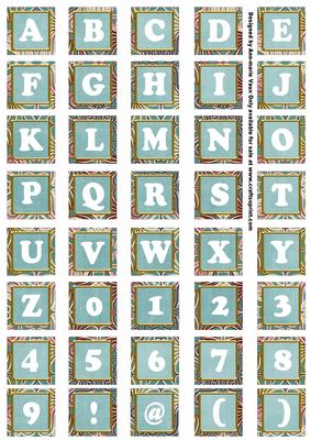 Dteal Mix Metallic Fleur Alphabet Tile Embellishment Sheet