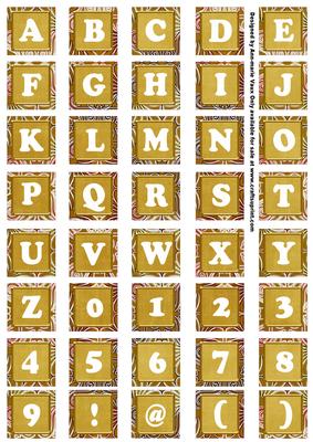 Gold Mix Metallic Fleur Alphabet Tile Embellishment Sheet
