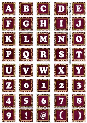 Hotpink Mix Metallic Fleur Alphabet Tile Embellishment Sheet