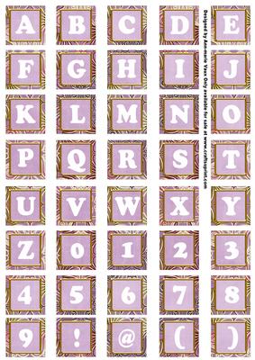 Lilac Mix Metallic Fleur Alphabet Tile Embellishment Sheet