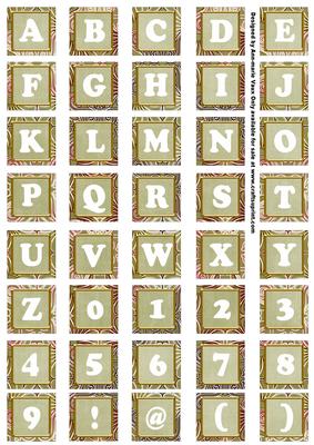 Olive Mix Metallic Fleur Alphabet Tile Embellishment Sheet