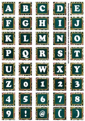 Peacock Mix Metallic Fleur Alphabet Tile Embellishment Sheet