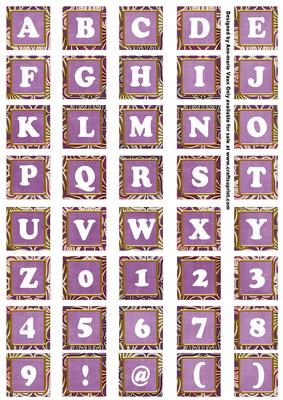 Purple Mix Metallic Fleur Alphabet Tile Embellishment Sheet
