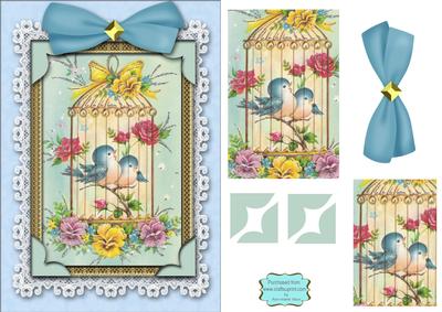Lovebirds A5 Lace Decoupage Card Front Step by Step