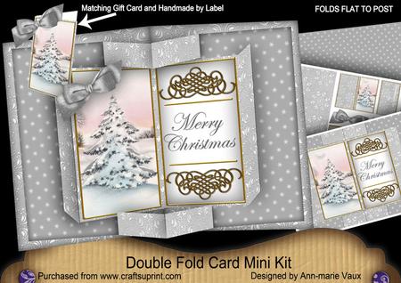 Silver Snow Tree Double Fold 3D Card Mini Kit