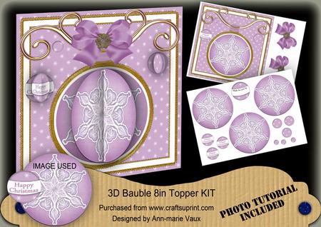 Lilac Snowflake 3D Bauble Mini Card Front Kit