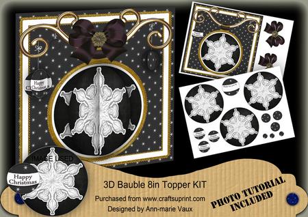 Black Snowflake 3D Bauble Mini Card Front Kit