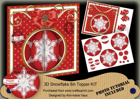 Red Snowflake 3D Bauble Mini Card Front Kit