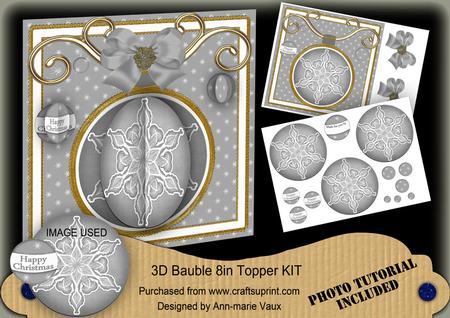Silver Snowflake 3D Bauble Mini Card Front Kit