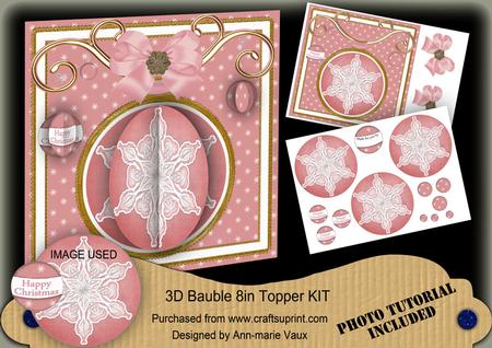 Pink Snowflake 3D Bauble Mini Card Front Kit