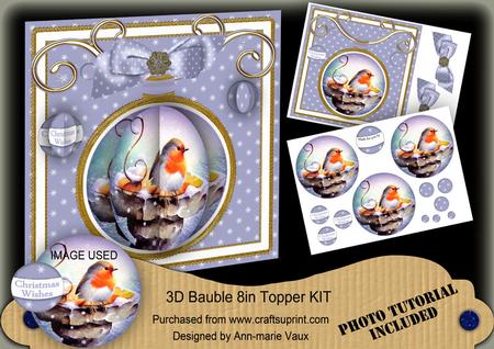 Blue Robin 3D Bauble Mini Card Front Kit