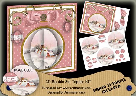 Snow Church Pink 3D Bauble Mini Card Front Kit