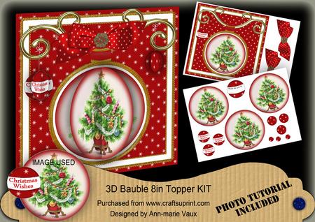 Christmas Tree Red 3D Bauble Mini Card Front Kit