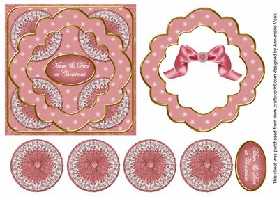 Pink Flake Mum & Dad 3D Rosette Decoupage Topper