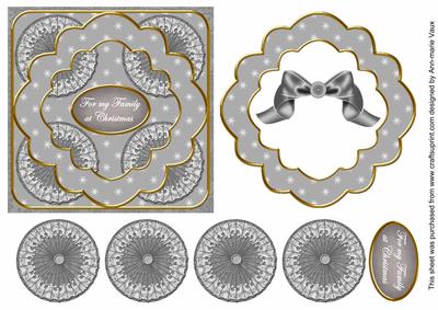 Silver Flake My Family 3D Rosette Decoupage Topper