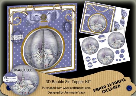 Blue Church 3D Bauble Mini Card Front Kit