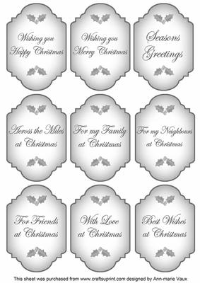 Silver Christmas Fancy Sentiment Caption Labels