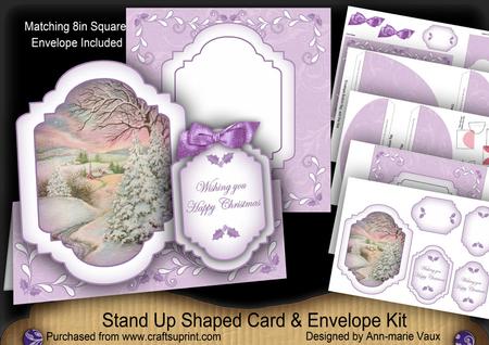 Lilac Snowscene2 Large Fancy Stand Up Card N Envelope Kit