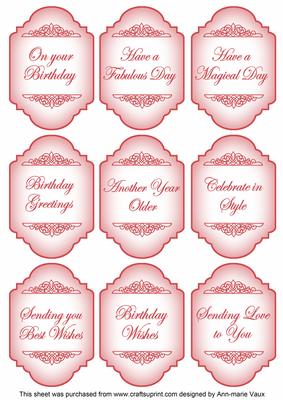 Pink Rose Birthday Fancy Sentiment Caption Labels