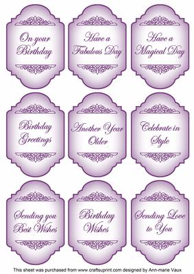 Purple Birthday Fancy Sentiment Caption Labels