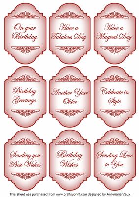 Red Birthday Fancy Sentiment Caption Labels