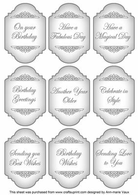 Silver Birthday Fancy Sentiment Caption Labels