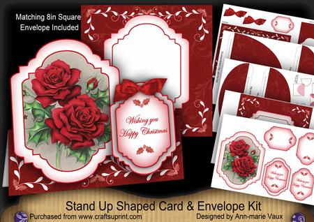 Christmas Roses Large Fancy Stand Up Card N Envelope Kit