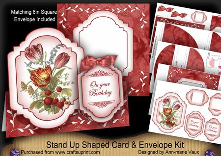 Red Tulips Large Fancy Stand Up Card N Envelope Kit