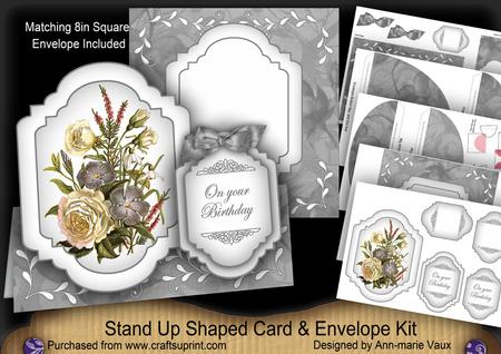 Silver Bouquet Large Fancy Stand Up Card N Envelope Kit