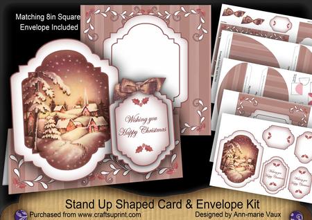 Snowy Village Large Fancy Stand Up Card N Envelope Kit