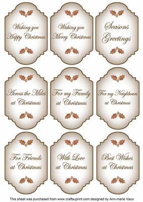 Vintage Tea Christmas Fancy Sentiment Caption Labels