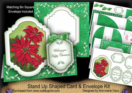 Christmas Poinsetta Large Fancy Stand Up Card N Envelope Kit
