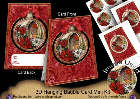 Poinsettia Window 3D Hanging Bauble Ornament Card Mini Kit