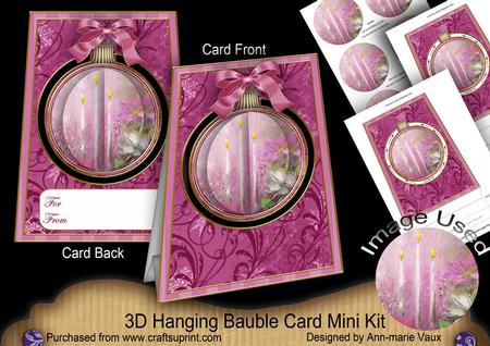 Cerise Candle Trio 3D Hanging Bauble Ornament Card Mini Kit