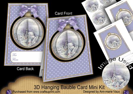 Blue Church 3D Hanging Bauble Ornament Card Mini Kit