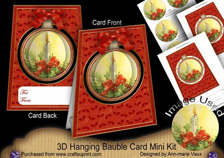 Single Red Candle 3D Hanging Bauble Ornament Card Mini Kit