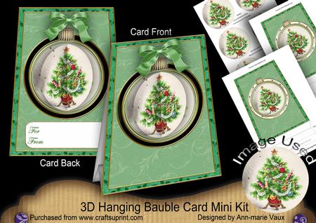 Christmas Tree Gr 3D Hanging Bauble Ornament Card Mini Kit