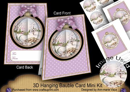 Lilac Snowscene 3D Hanging Bauble Ornament Card Mini Kit