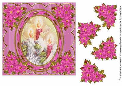 Cerise Candle Trio 7in Oval Ribbon Decoupage Topper