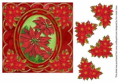 Red Poinsettia2 7in Oval Ribbon Decoupage Topper