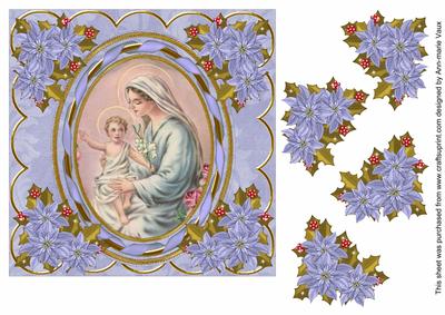Mother Mary 7in Oval Ribbon Decoupage Topper