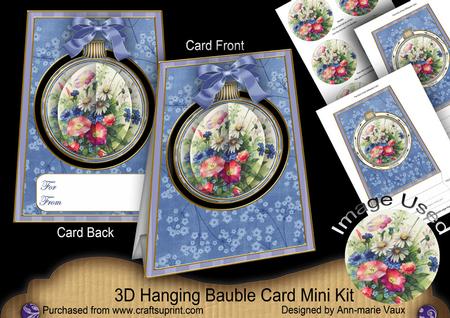 Wildflowers Blue 3D Floral Bauble Mini Card Front Kit