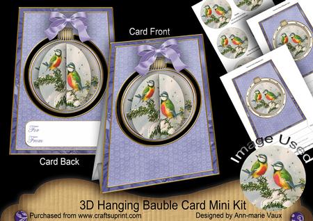 Blue Tits 3D Floral Bauble Mini Card Front Kit