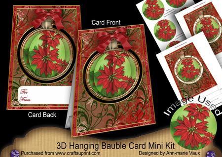 Red Poinsettia 3D Floral Bauble Mini Card Front Kit