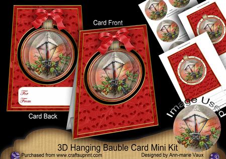 Red Lantern 3D Floral Bauble Mini Card Front Kit