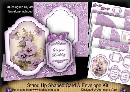 Purple Pansies Large Fancy Stand Up Card N Envelope Kit
