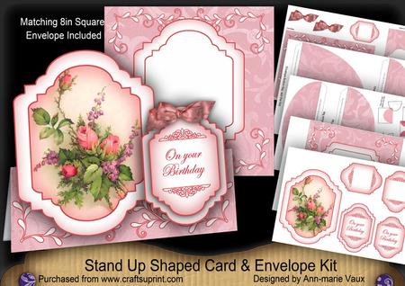 Rose Bouquet Large Fancy Stand Up Card N Envelope Kit