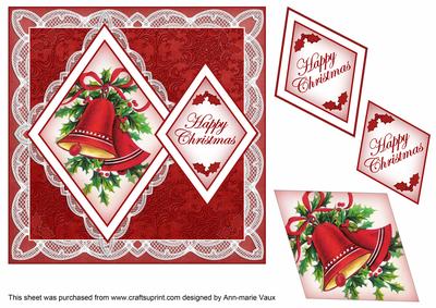 Red Bells Happy Christmas 7in Double Diamond Topper